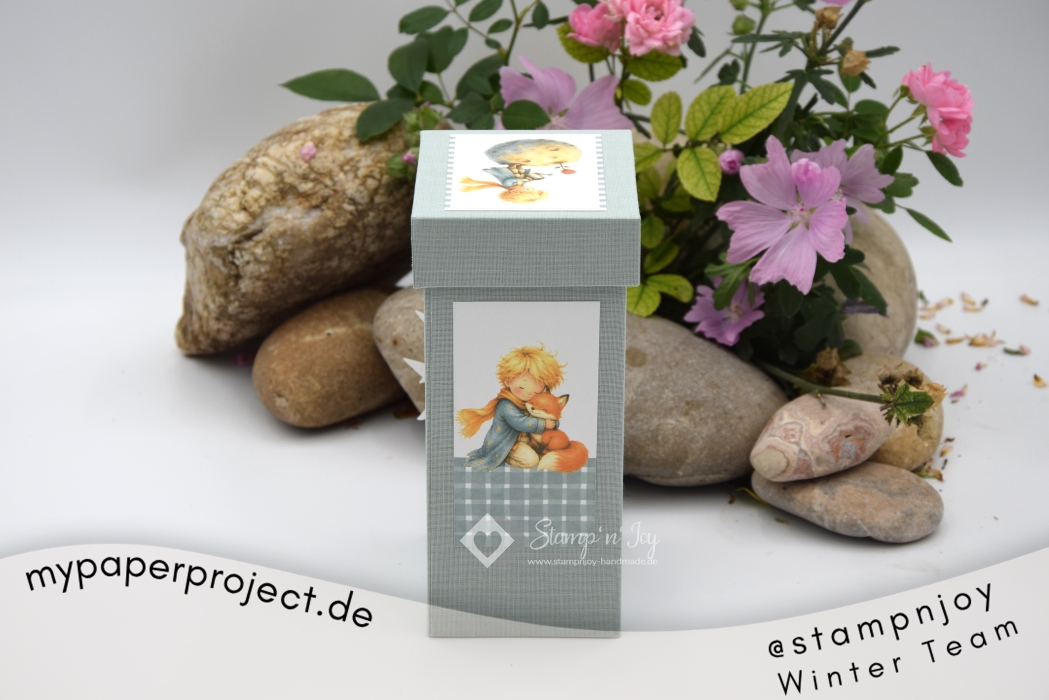Teebeutelspender ca. 16,5x7,0x8,6cm | Einband Designpapier Sternenzauber | mint | Art. Nr. 97070601